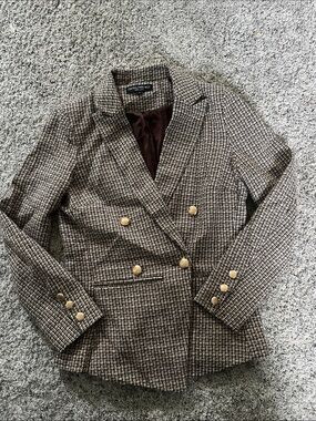 Central  Park Weat Brown Tweed Double-Breasted Blazer with Gold Buttons